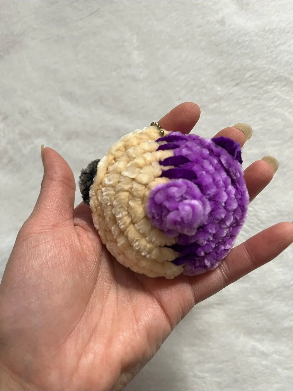 Pug zombie half purple zombie w/ x eyes half fawn Pug Keychain handmade crochet